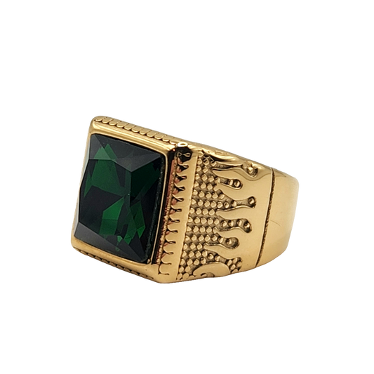 Flame ring, Stainless Steel (18kGold / Green stone)